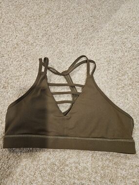 Strappy Olive Green V-Neck Light-Support Sports Bralette